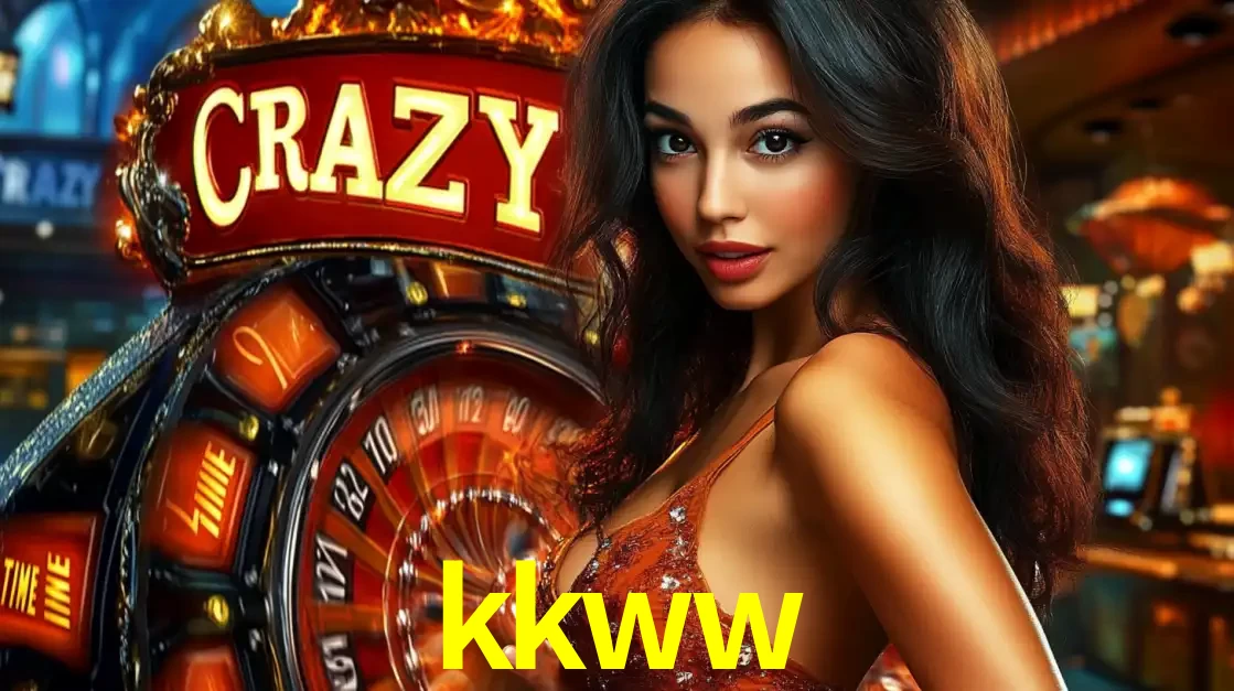 Mulher glamourosa olhando para a câmera com a roda vermelha do Crazy Time ao fundo em um ambiente de cassino, destacando a emoção dos jogos ao vivo no kkww.